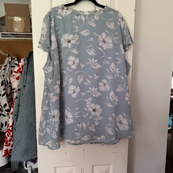 BloomChic Floral Ruffle Blouse - Light Blue - Picture 2 of 3